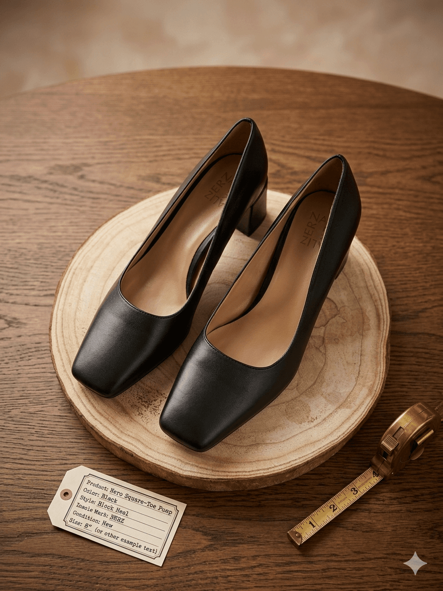Naturalizer Black Leather Pumps Square Toe Block Heel Comfort Shoes Women’s 8.5