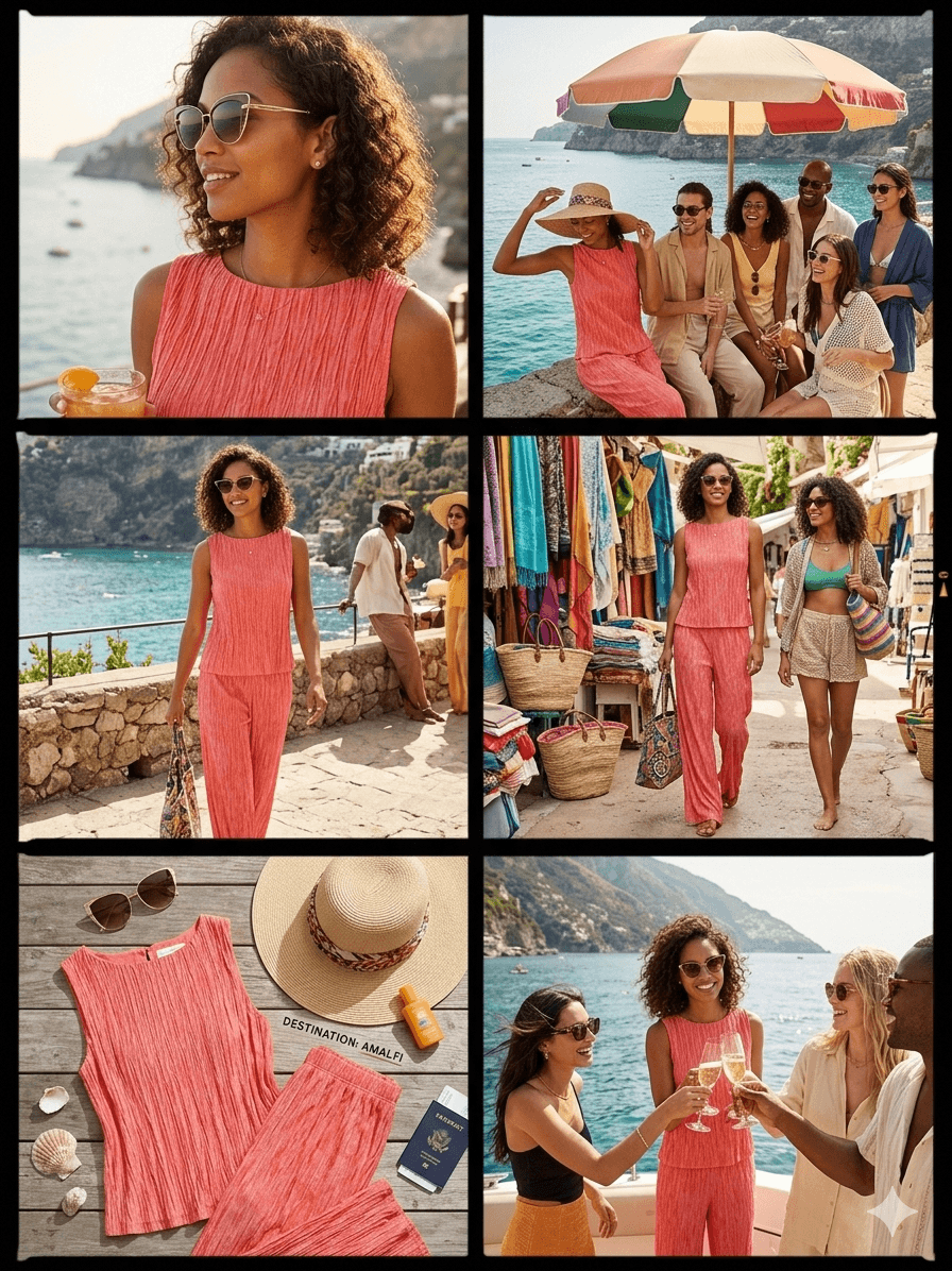 ZARA Neon Coral Plissé Two-Piece Co-ord Set Size L - Thumbnail 2