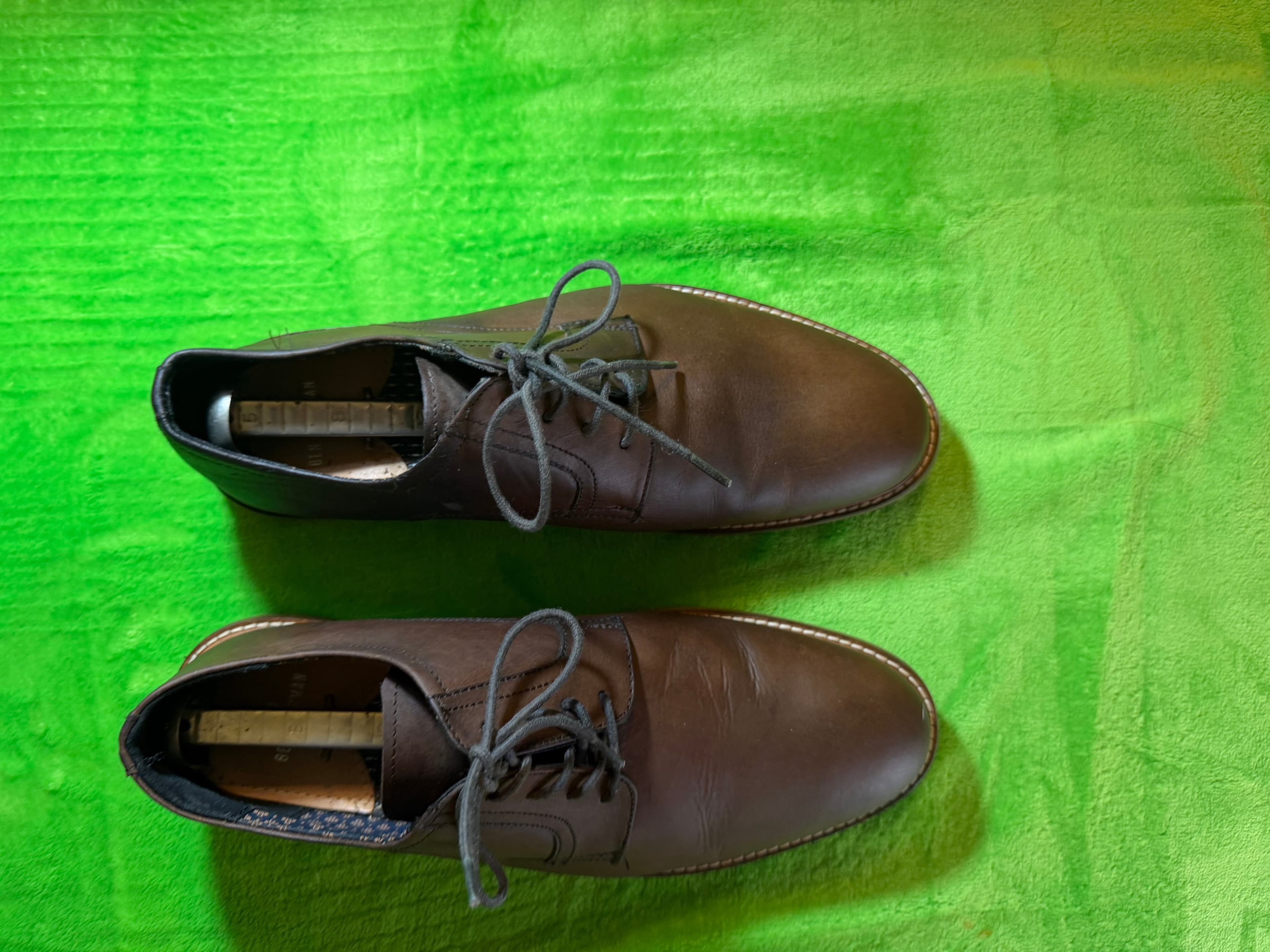 Ben Sherman Brent Mens 10 Brown Leather Plain Toe Derby Oxford Dress Shoes - Thumbnail 3