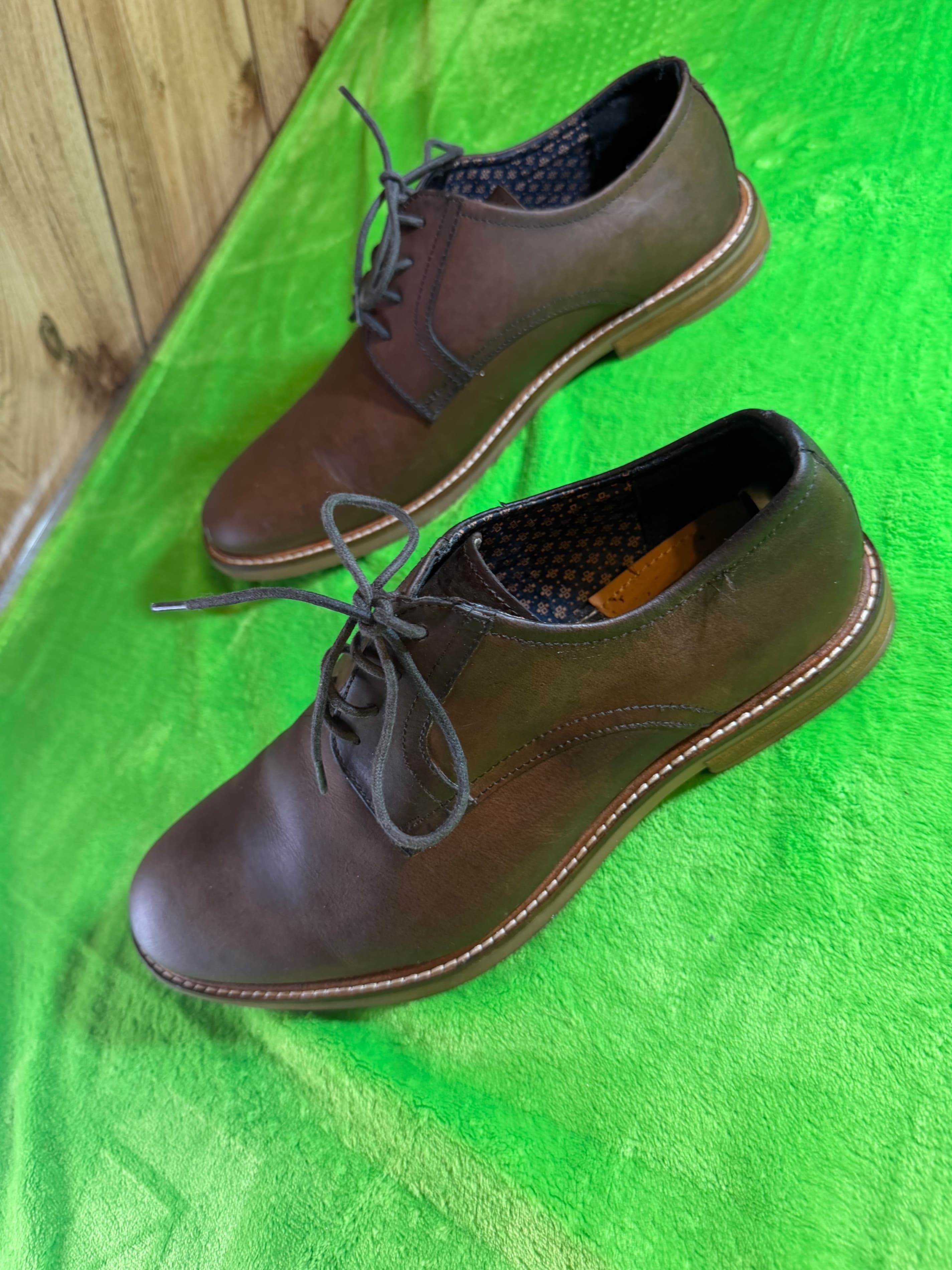 Ben Sherman Brent Mens 10 Brown Leather Plain Toe Derby Oxford Dress Shoes - Thumbnail 5