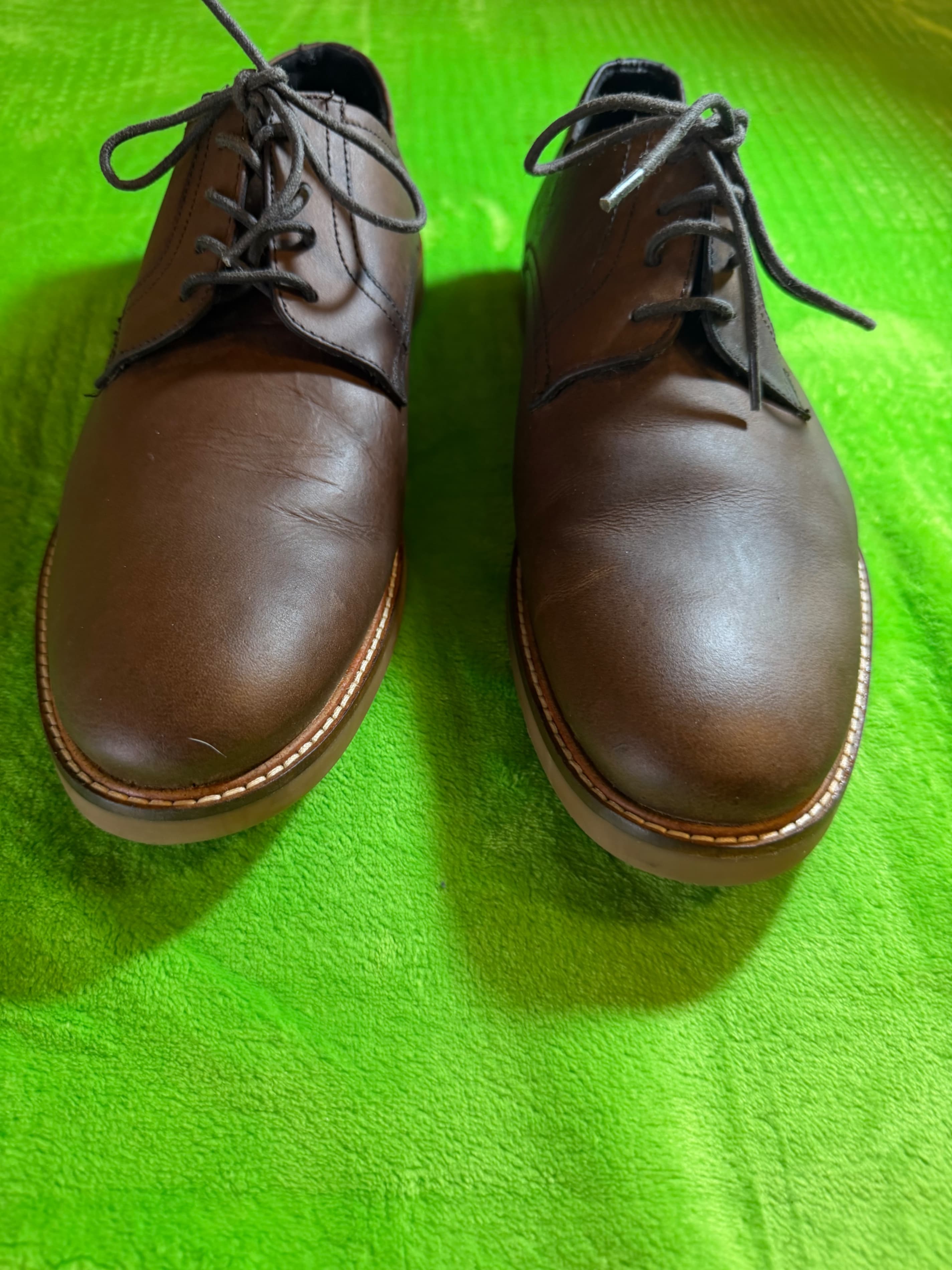 Ben Sherman Brent Mens 10 Brown Leather Plain Toe Derby Oxford Dress Shoes - Thumbnail 2