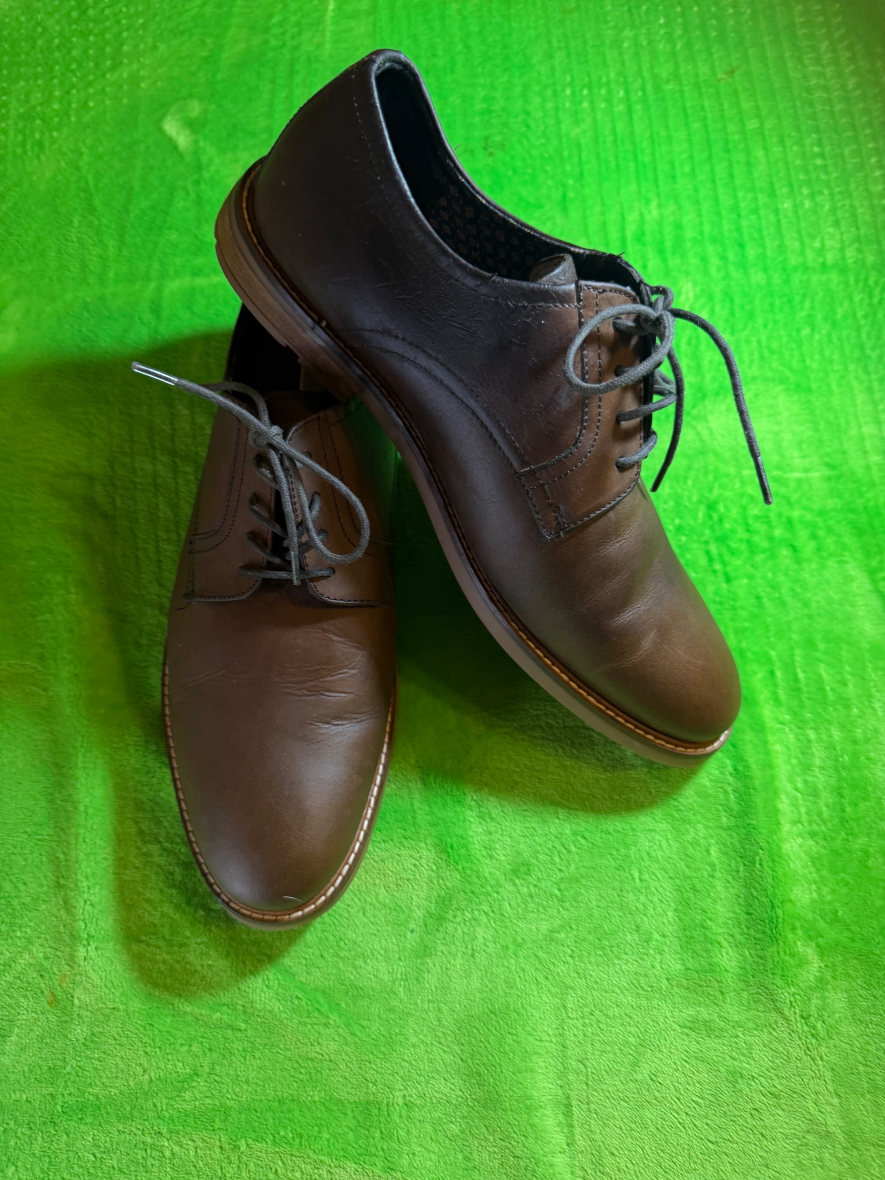 Ben Sherman Brent Mens 10 Brown Leather Plain Toe Derby Oxford Dress Shoes - Image 1