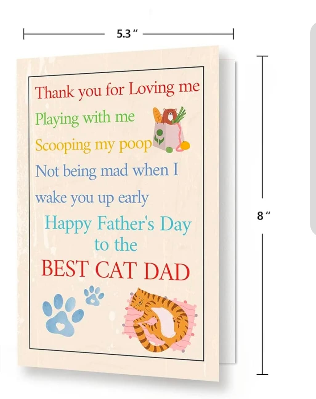 Happy Father's Day Cat Dad Greeting Card with Envelope - Thumbnail 3