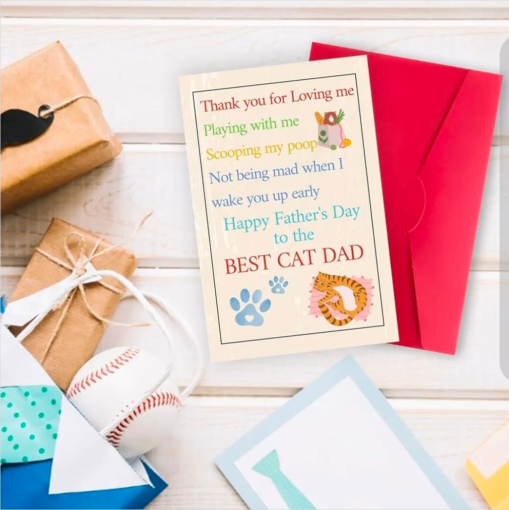 Happy Father's Day Cat Dad Greeting Card with Envelope - Thumbnail 5