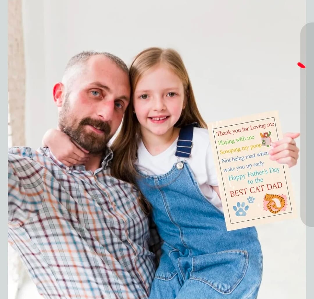 Happy Father's Day Cat Dad Greeting Card with Envelope - Thumbnail 4