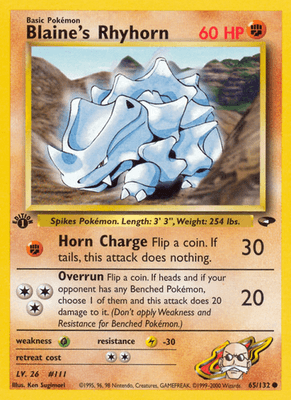Blaine's Rhyhorn 65/132 Common Gym Challenge Pokemon 1st Edition Near Mint - Image 1