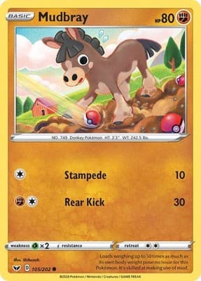 Mudbray Common SWSH01: Sword & Shield Base Set 105/202 NM - Image 1