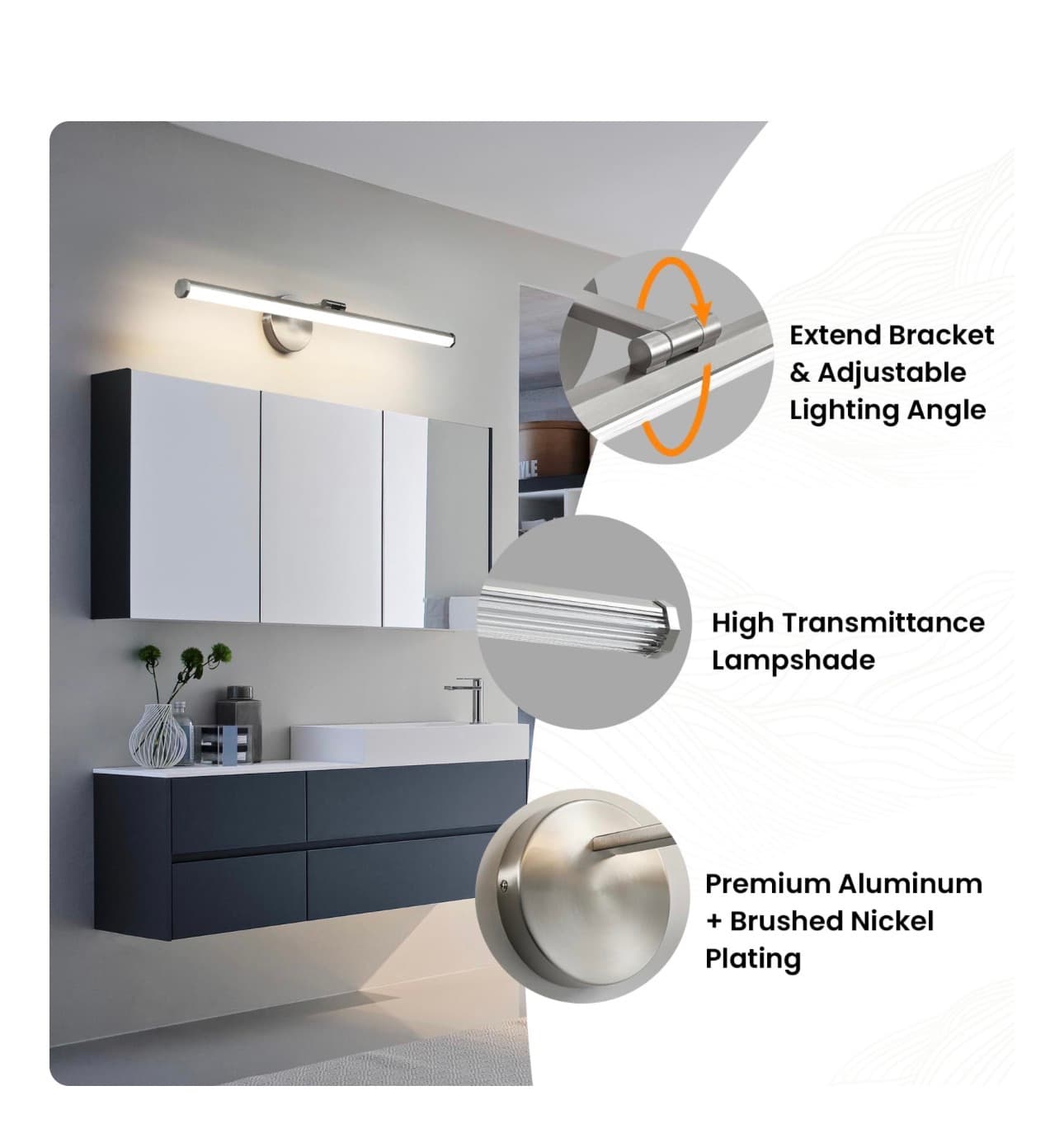 New 30 inch LED Vanity Light with Adjustable Angle and Nickel Finish - Thumbnail 2