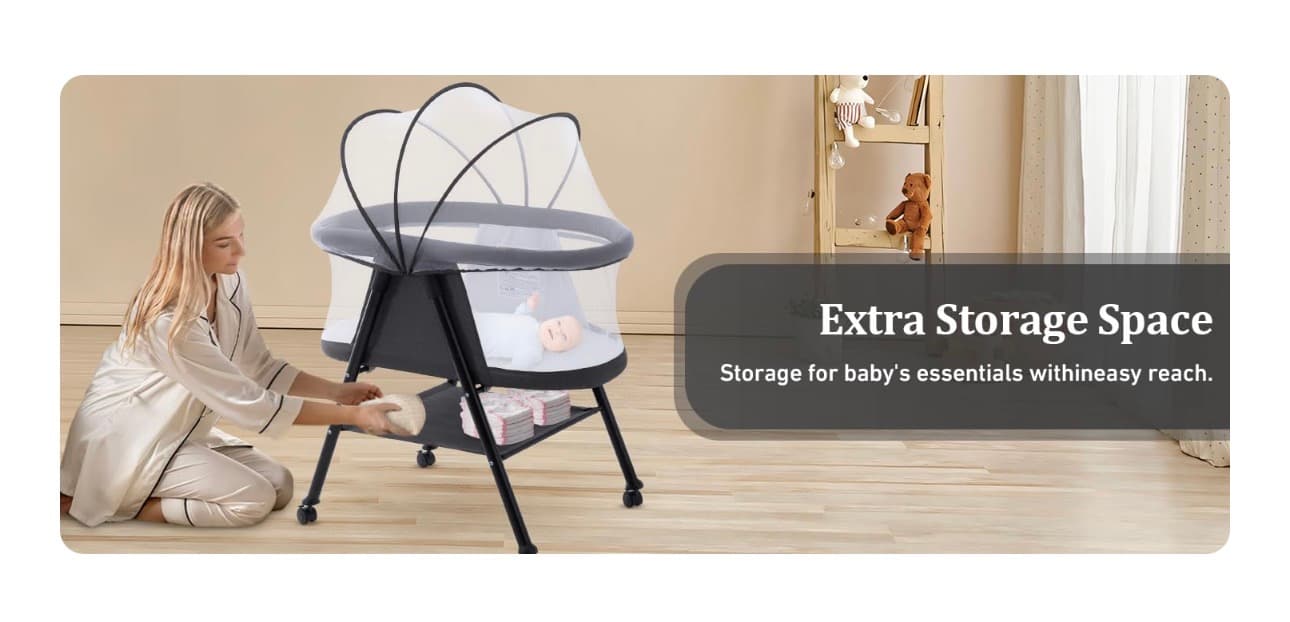 Portable Baby Bassinet with Mosquito Net and Storage - Thumbnail 3