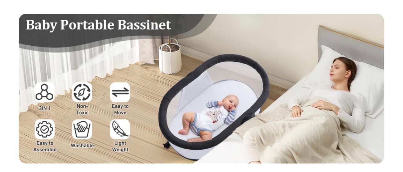 Portable Baby Bassinet with Mosquito Net and Storage - Thumbnail 2