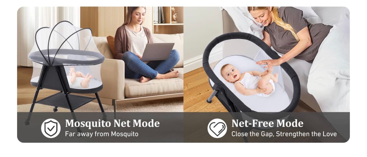 Portable Baby Bassinet with Mosquito Net and Storage - Thumbnail 4