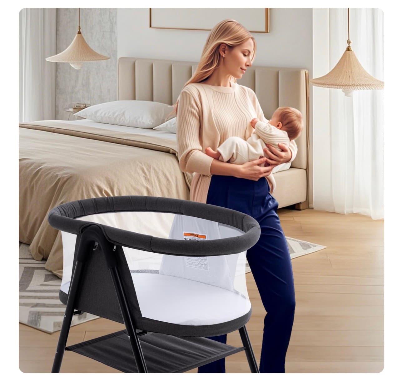Portable Baby Bassinet with Mosquito Net and Storage - Thumbnail 6