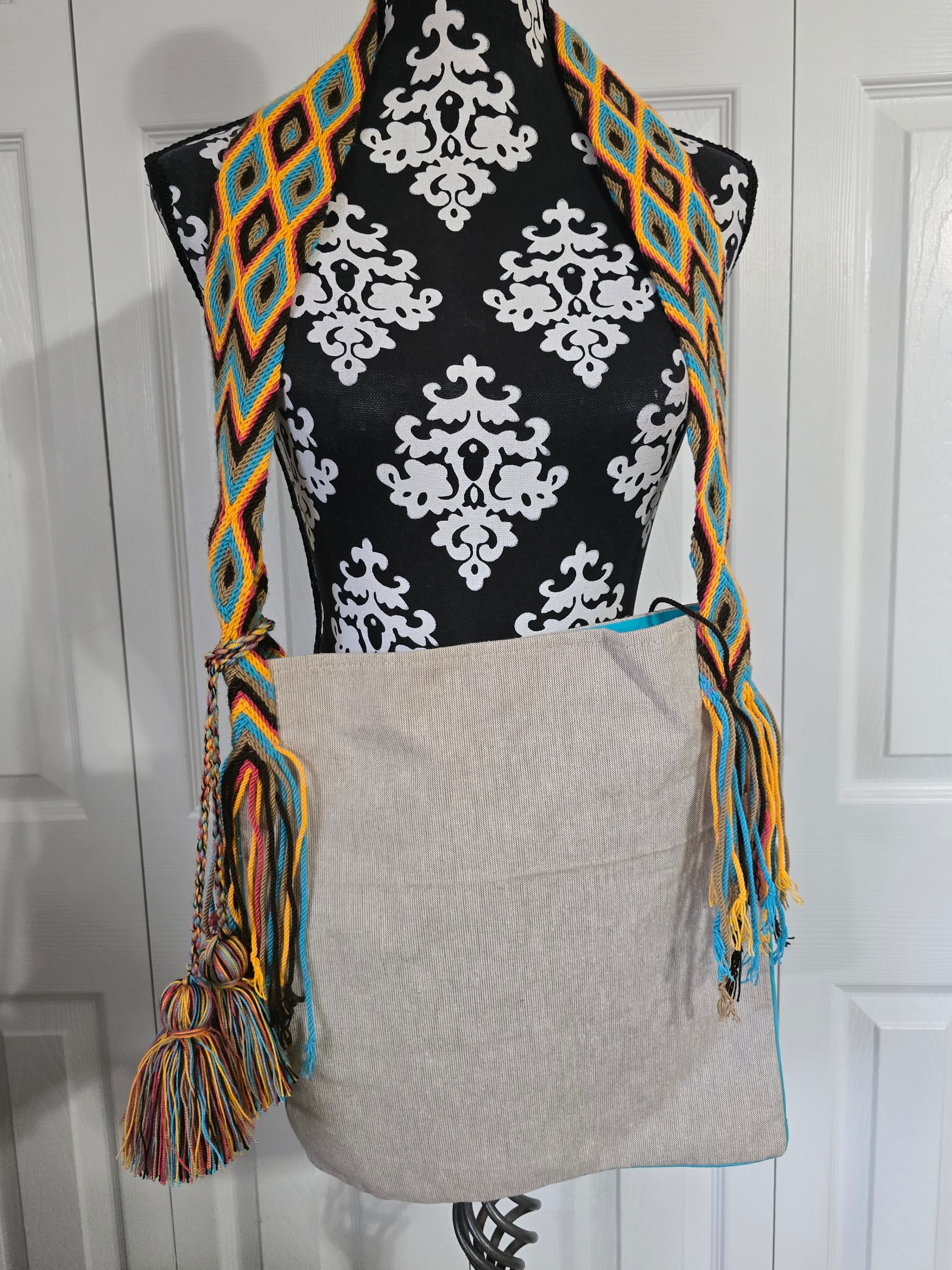 Embroidered Sugar Skull Crossbody Bag with Woven Strap - Thumbnail 3