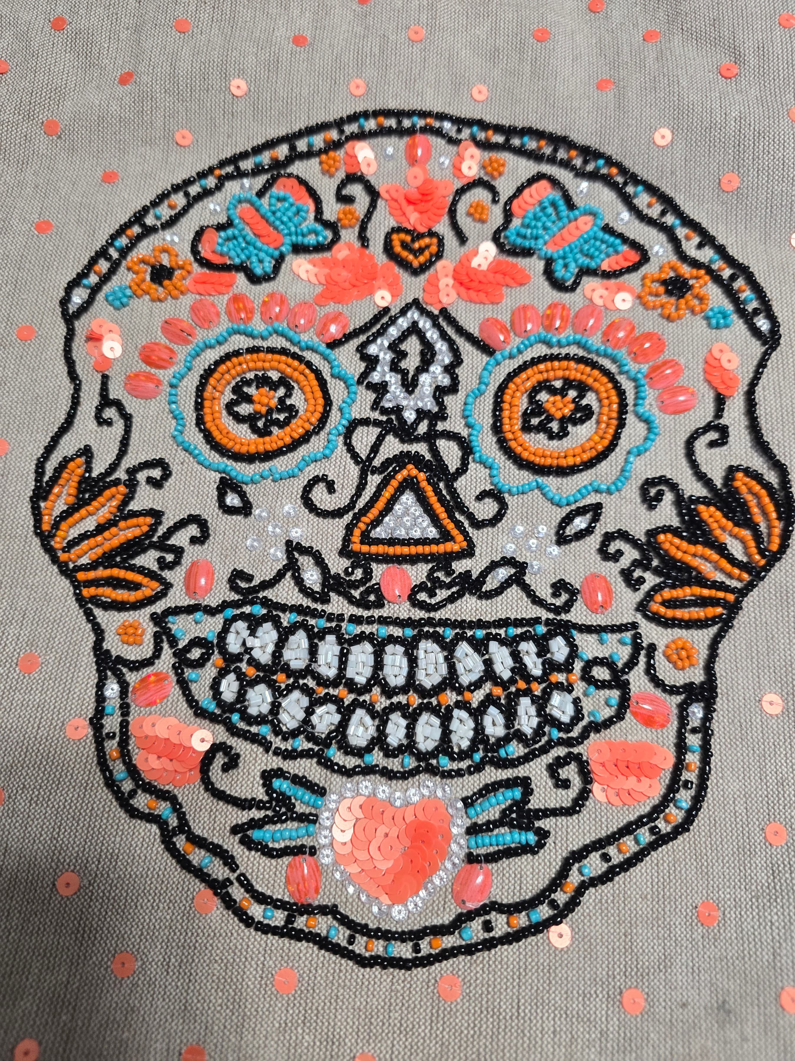 Embroidered Sugar Skull Crossbody Bag with Woven Strap - Image 1