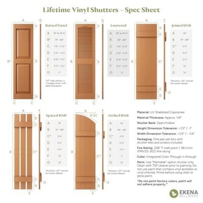 Pair of Ekena Millwork Vinyl Raised Panel Shutters, 14.75"x51", LP2S14X05100PG - Thumbnail 3