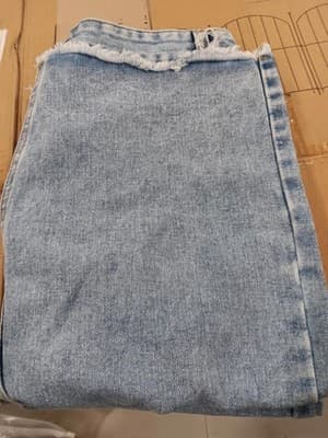 High Waist Front Split Raw Hem Tasseled Midi Denim Skirt, Medium, Light Blue - Thumbnail 5