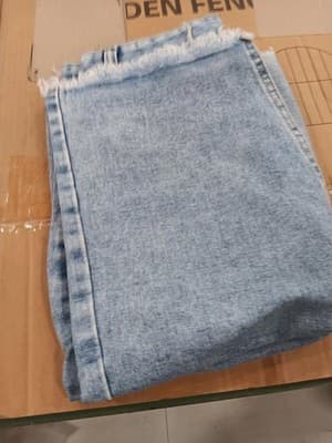 High Waist Front Split Raw Hem Tasseled Midi Denim Skirt, Medium, Light Blue - Thumbnail 6