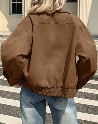 Tankaneo Women's Faux Suede Motorcycle Jacket, Small - Thumbnail 3
