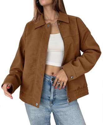 Tankaneo Women's Faux Suede Motorcycle Jacket, Small - Image 1
