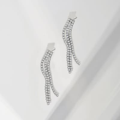 Rhodium Plated Brass Three Dangle Earrings - Thumbnail 3