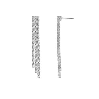 Rhodium Plated Brass Three Dangle Earrings - Image 1