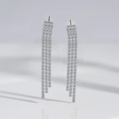 Rhodium Plated Brass Three Dangle Earrings - Thumbnail 2