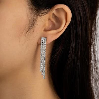 Rhodium Plated Brass Three Dangle Earrings - Thumbnail 4