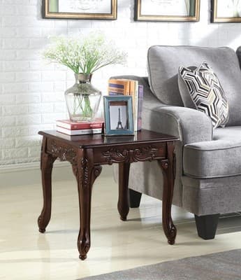 Roundhill Furniture Traditional Ornate Detailing Wood End Table, Dark Cherry - Image 1