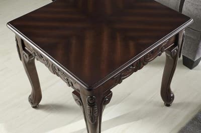 Roundhill Furniture Traditional Ornate Detailing Wood End Table, Dark Cherry - Thumbnail 4