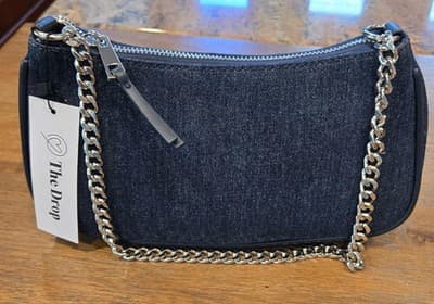 The Drop Women's Melanie Small Shoulder Bag Denim Silver Chain One Size NWT - Image 1