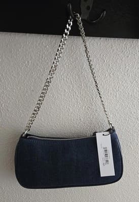 The Drop Women's Melanie Small Shoulder Bag Denim Silver Chain One Size NWT - Thumbnail 6
