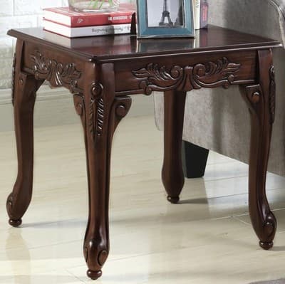 Roundhill Furniture Traditional Ornate Detailing Wood End Table, Dark Cherry - Thumbnail 2