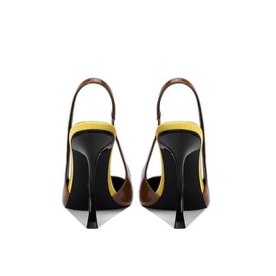 CAGLGLZ Stiletto High Heel Slingbacks for Women, Patent Leather, Brown, 8 - Thumbnail 3