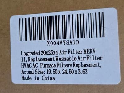 Washable Air Filter, 20x25x4, MERV 11, New - Thumbnail 9
