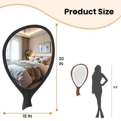 Irregular Asymmetrical Modern Decorative Mirror, 30'' x 18'', Walnut - Thumbnail 4
