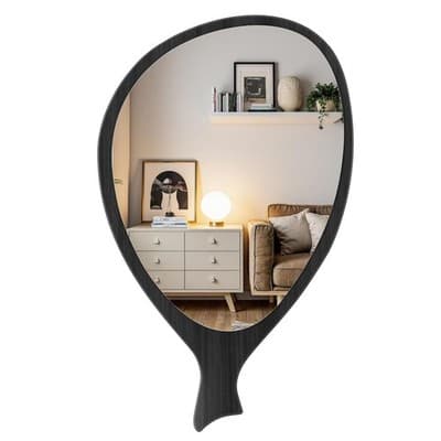 Irregular Asymmetrical Modern Decorative Mirror, 30'' x 18'', Walnut - Image 1