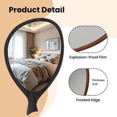 Irregular Asymmetrical Modern Decorative Mirror, 30'' x 18'', Walnut - Thumbnail 2
