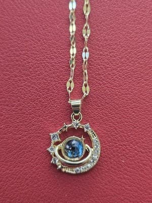 Gold Necklace for Women, Celestial Moon and Star Gemstone Pendant Necklace - Image 1