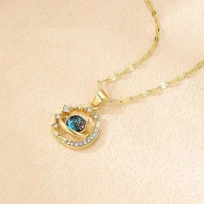 Gold Necklace for Women, Celestial Moon and Star Gemstone Pendant Necklace - Thumbnail 4
