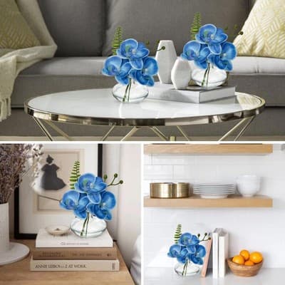 Blue Orchid Artificial Flower in Clear Glass Vase - Thumbnail 3