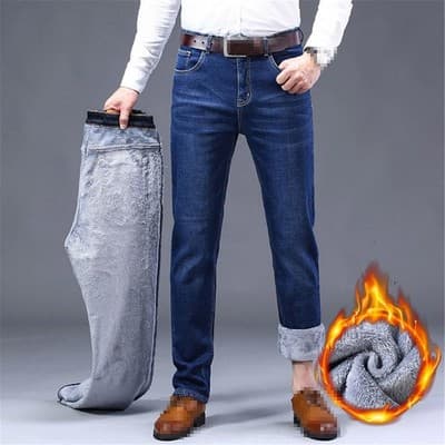 Alloaone Winter Working Jeans Men Black Slim Fit, Size 42x30, Black - Thumbnail 3