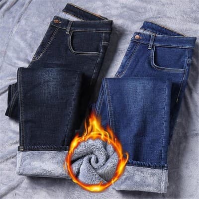 Alloaone Winter Working Jeans Men Black Slim Fit, Size 42x30, Black - Thumbnail 2