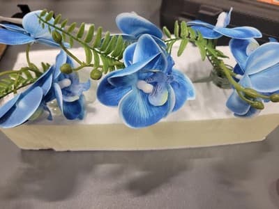 Blue Orchid Artificial Flower in Clear Glass Vase - Thumbnail 4