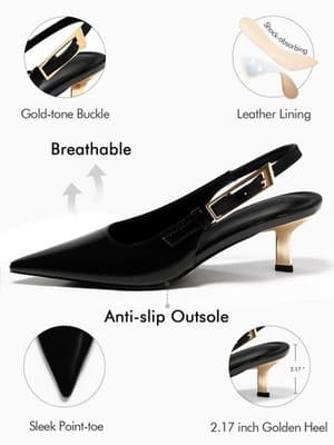 Womens Slingback Kitten Heels, Black, Size 8.5 - Thumbnail 4