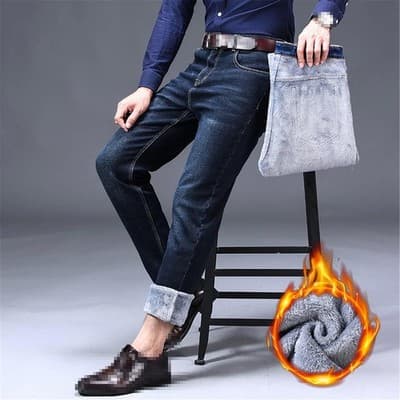 Alloaone Winter Working Jeans Men Black Slim Fit, Size 42x30, Black - Thumbnail 4