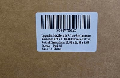 Washable Air Filter, 16x25x4, MERV 11, New - Thumbnail 2