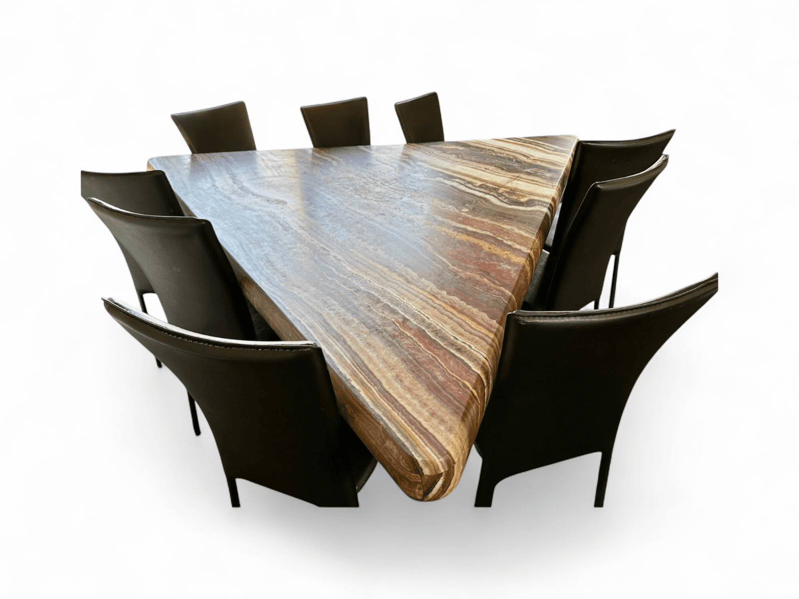 Sculptural Onyx Dining Table – Triangular Waterfall Edge Statement Piece, Seats 9