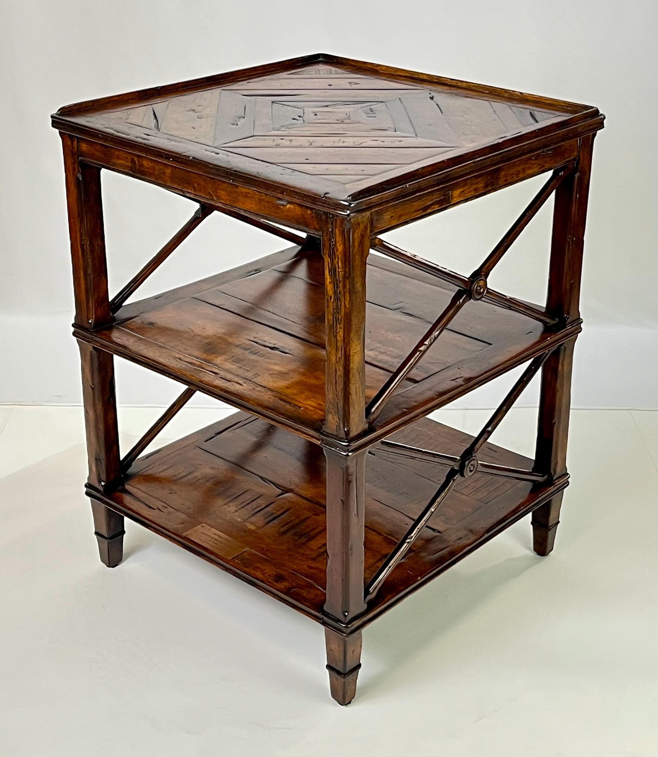Theodore Alexander Castle Bromwich Parquetry Three-Tier Side Table - Image 1