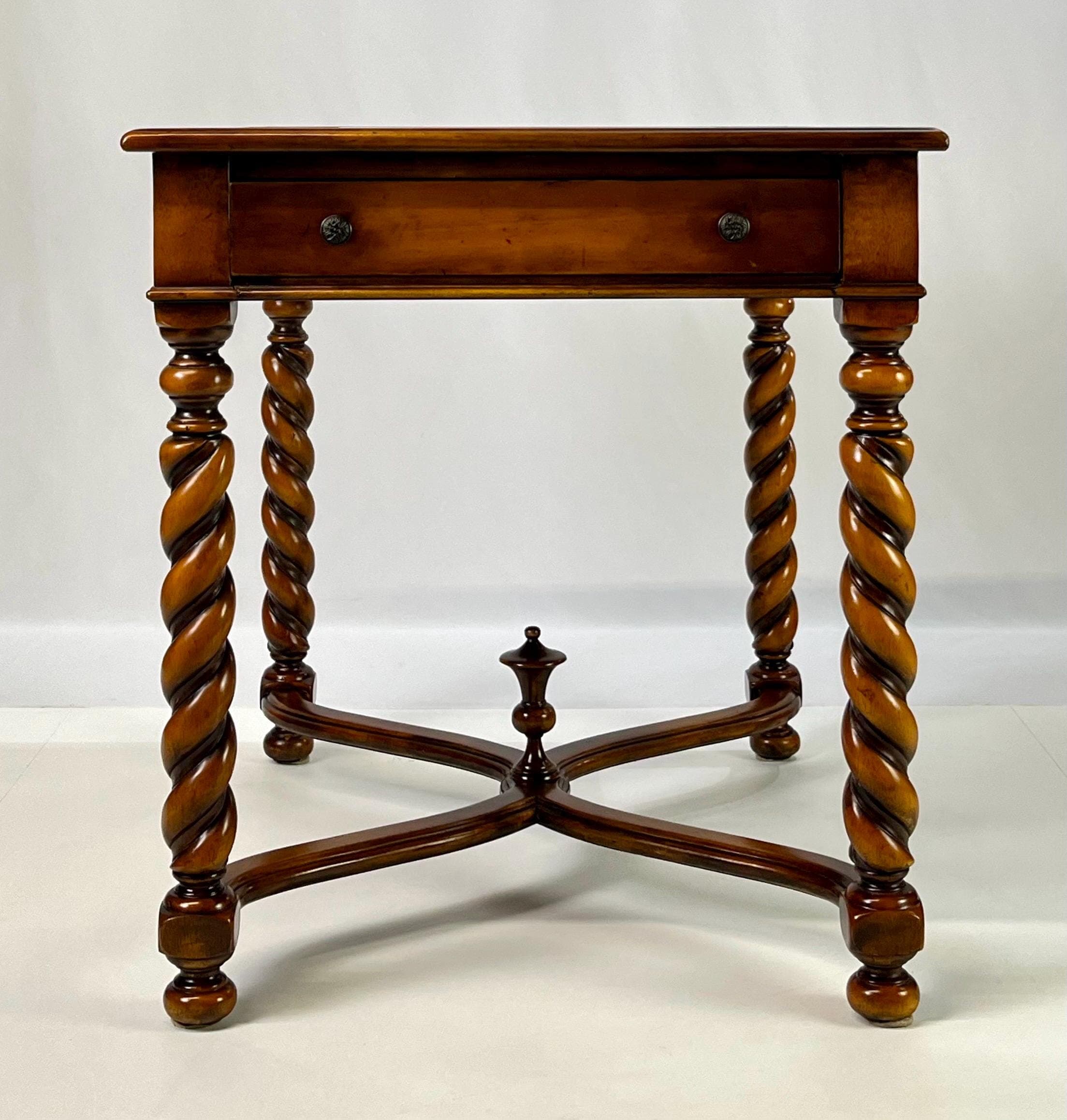 Theodore Alexander Attributed Barley Twist Game Table With Reversible Tooled Leather Top - Thumbnail 4