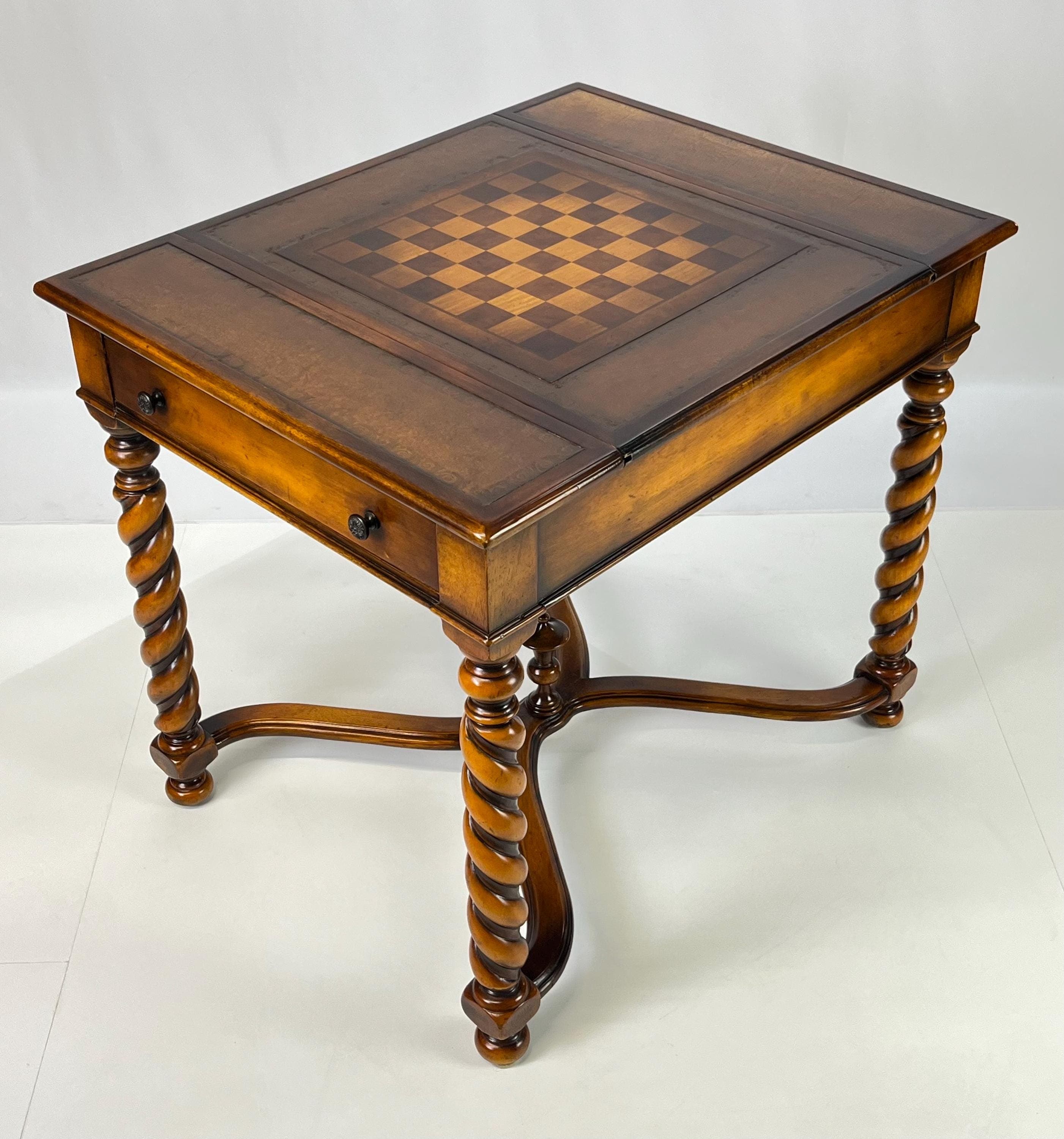 Theodore Alexander Attributed Barley Twist Game Table With Reversible Tooled Leather Top - Thumbnail 3